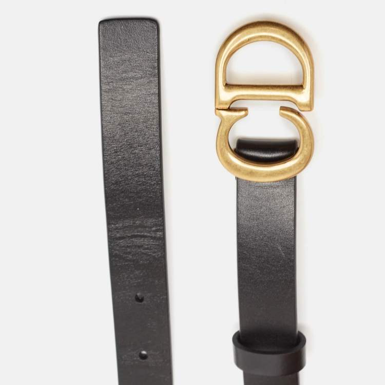 Pre Owned Dior Black Leather CD Logo Buckle Belt 70 CM