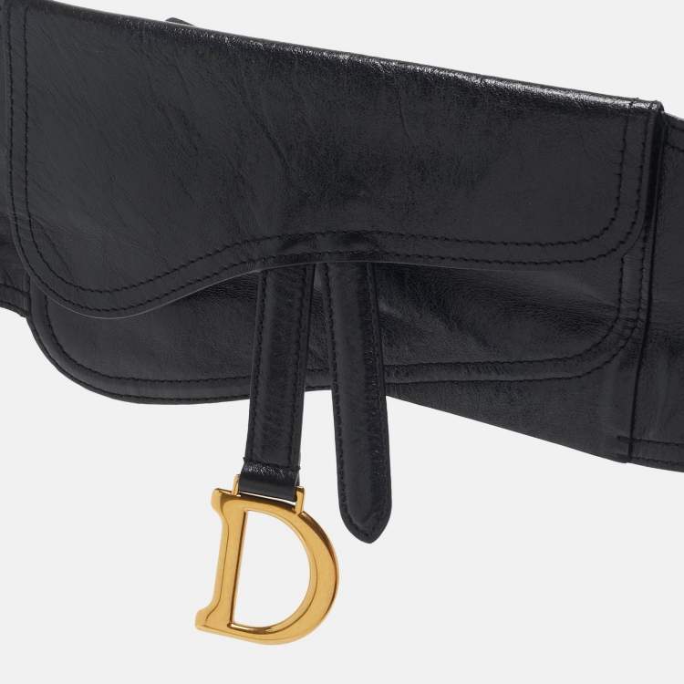 Pre Owned Dior Black Glossy Leather Saddle Wide Belt S/M