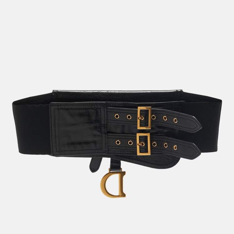 Pre Owned Dior Black Glossy Leather Saddle Wide Belt S/M