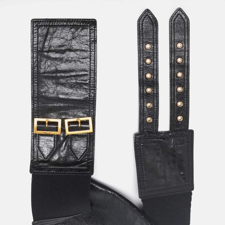 Pre Owned Dior Black Glossy Leather Saddle Wide Belt S/M