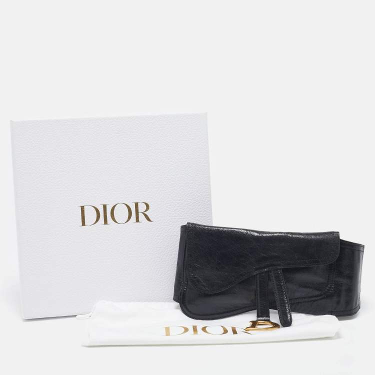 Pre Owned Dior Black Glossy Leather Saddle Wide Belt S/M
