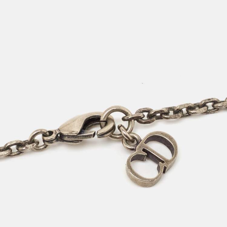 Pre Owned Dior CD  Blue Composite Silver Tone Long Necklace