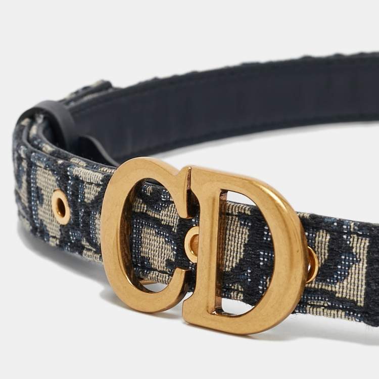 Pre Owned Dior Blue Oblique Canvas CD Logo Buckle Belt 70 CM