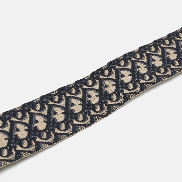 Pre Owned Dior Navy Blue Embroidered Canvas and Leather Shoulder Bag Strap