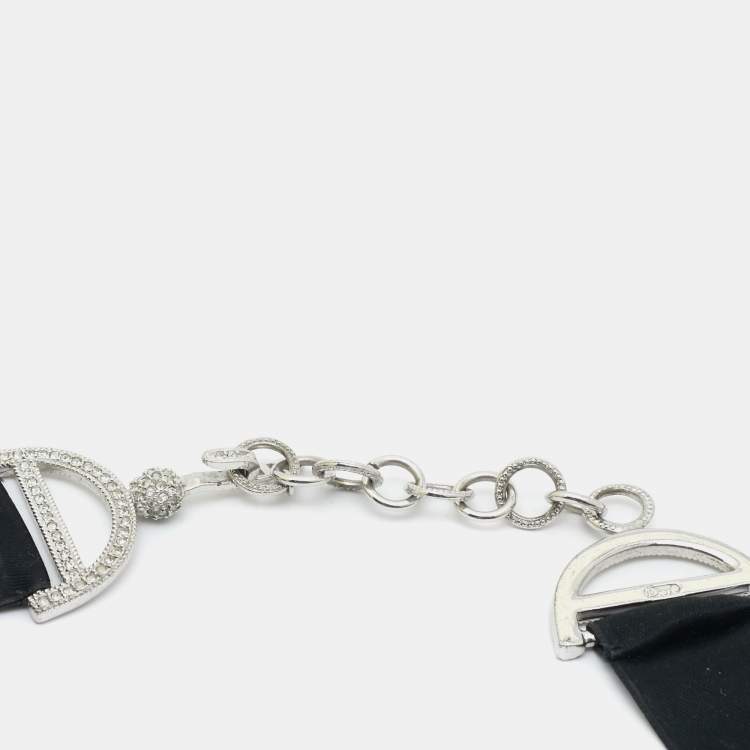 Pre Owned Dior Crystals Fabric Silver Tone Trotter Choker