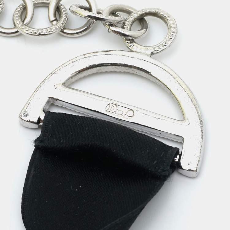 Pre Owned Dior Crystals Fabric Silver Tone Trotter Choker