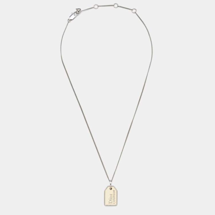 Pre Owned Dior Oblique Enamel Silver Tone Necklace