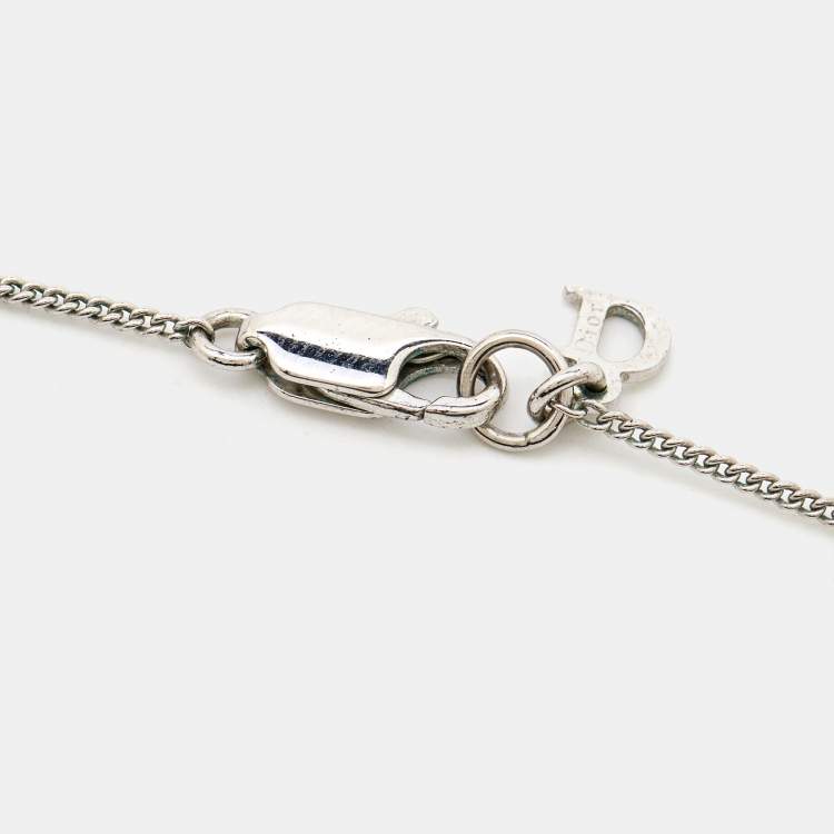 Pre Owned Dior Oblique Enamel Silver Tone Necklace