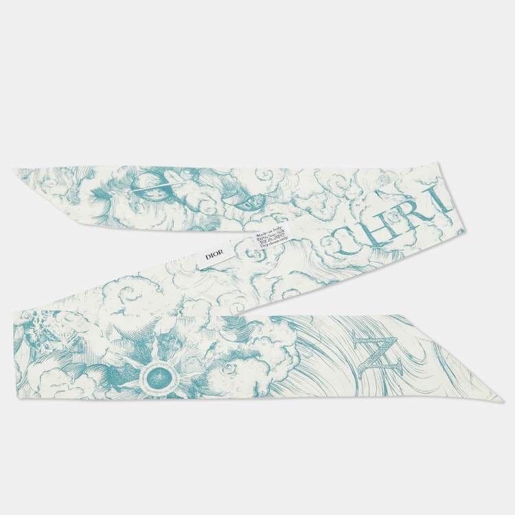 Pre Owned Dior White/Green TheABCDior 'N' Nuage Print Silk Mitzah Scarf