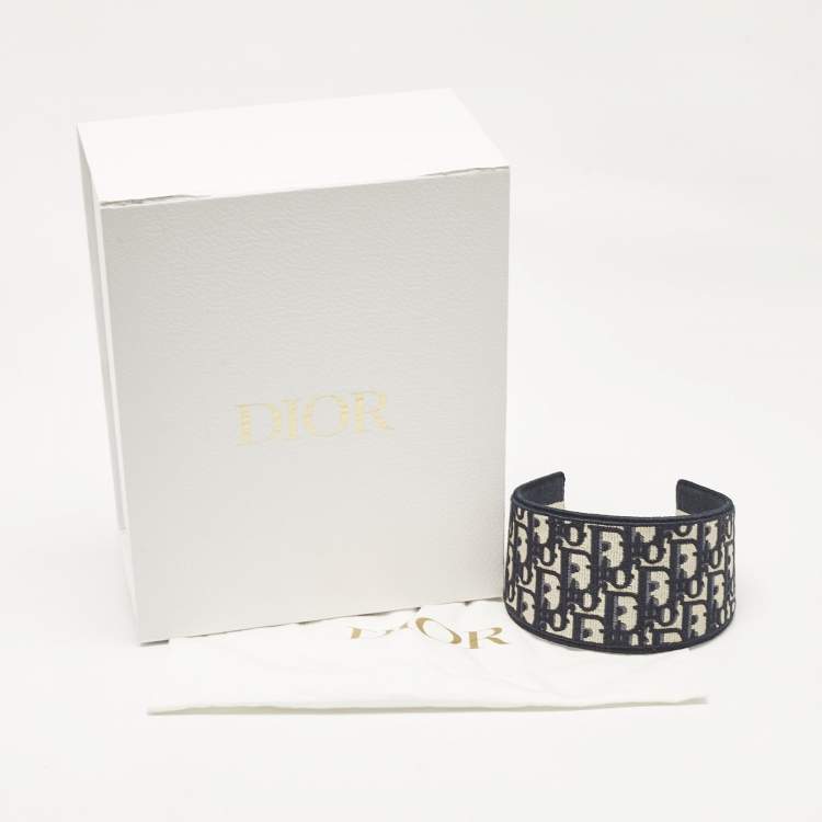 Pre Owned Christian Dior Blue Oblique Embroidered Canvas Headband