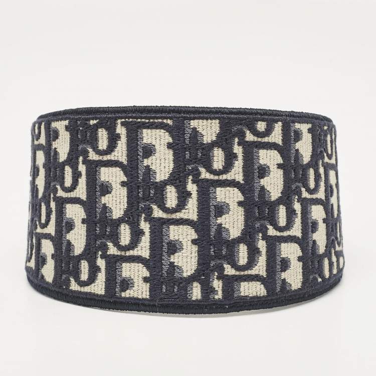 Pre Owned Christian Dior Blue Oblique Embroidered Canvas Headband