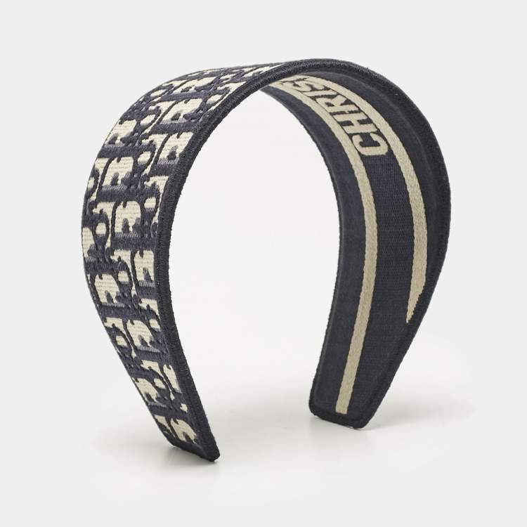 Pre Owned Christian Dior Blue Oblique Embroidered Canvas Headband