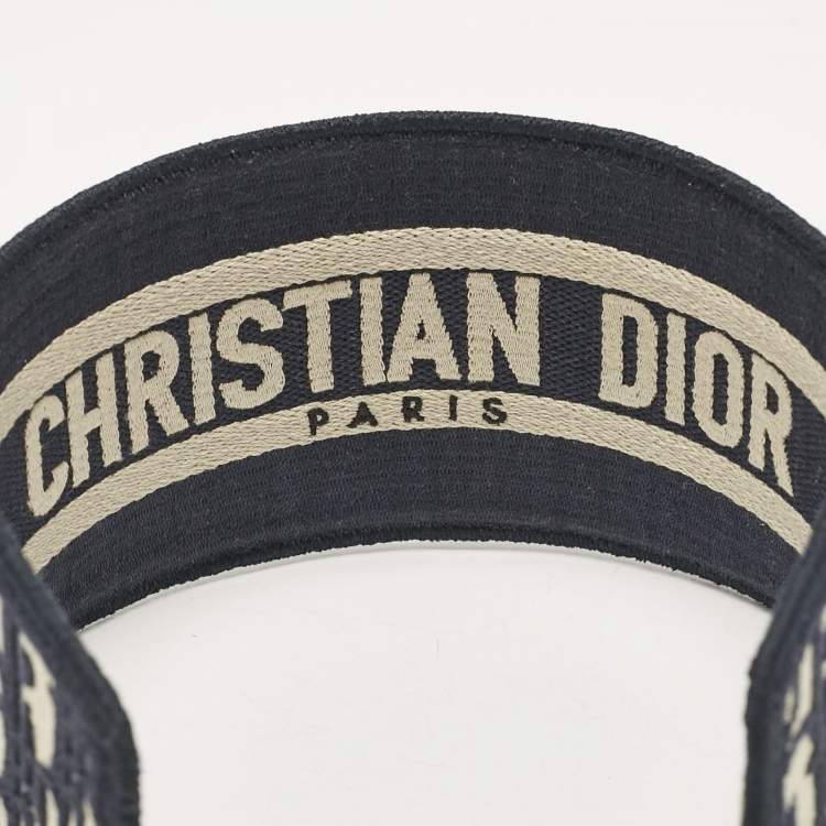Pre Owned Christian Dior Blue Oblique Embroidered Canvas Headband