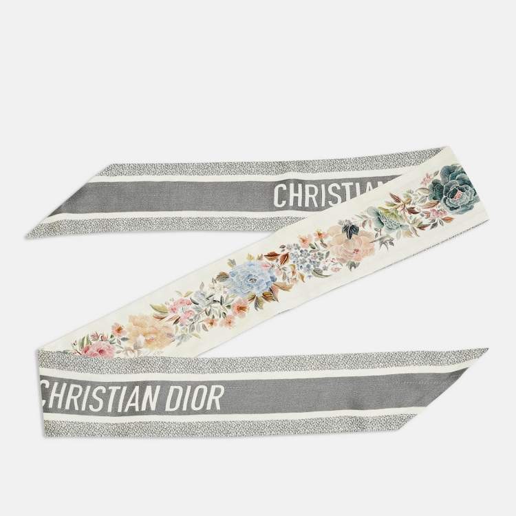 Pre Owned Christian Dior Grey Silk Jardin d'Hiver Mitzah Scarf