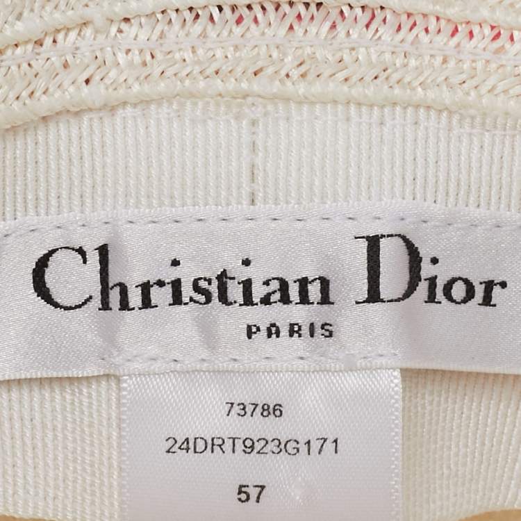 Pre Owned Christian Dior Ivory/Pink Logo Detail Straw Dioresort Hat 