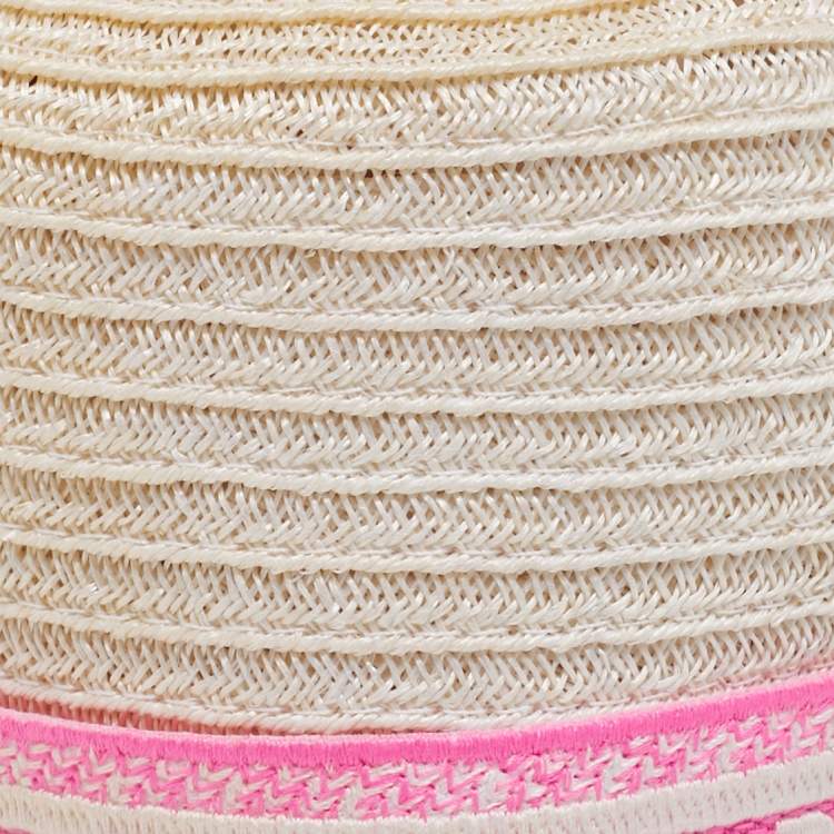 Pre Owned Christian Dior Ivory/Pink Logo Detail Straw Dioresort Hat 