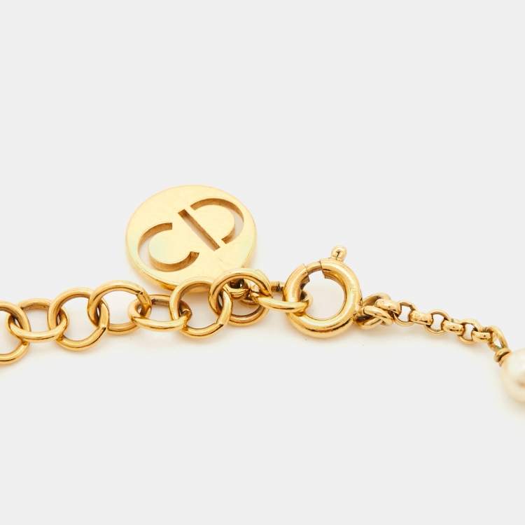 Pre Owned Dior Clair D Lune CD Faux Pearl Gold Tone Bracelet