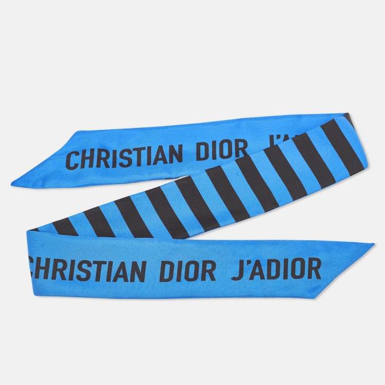 Pre Owned Dior Blue Stripe Print Silk Mitzah Scarf