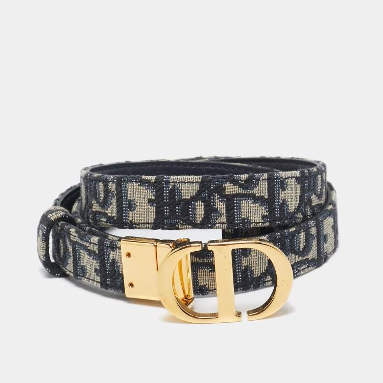 Pre Owned Dior Navy Blue Oblique Canvas 30 Montaigne Reversible Belt 85CM