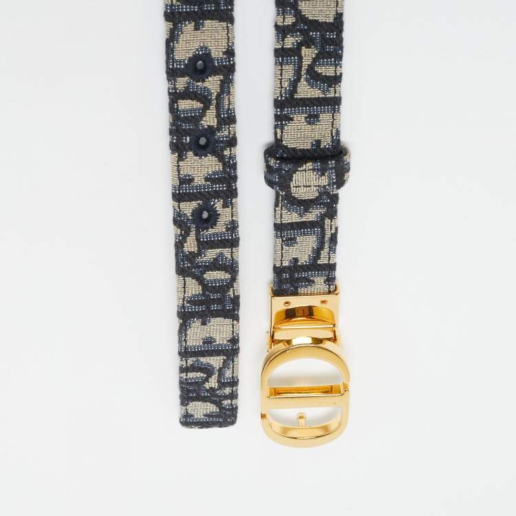 Pre Owned Dior Navy Blue Oblique Canvas 30 Montaigne Reversible Belt 85CM