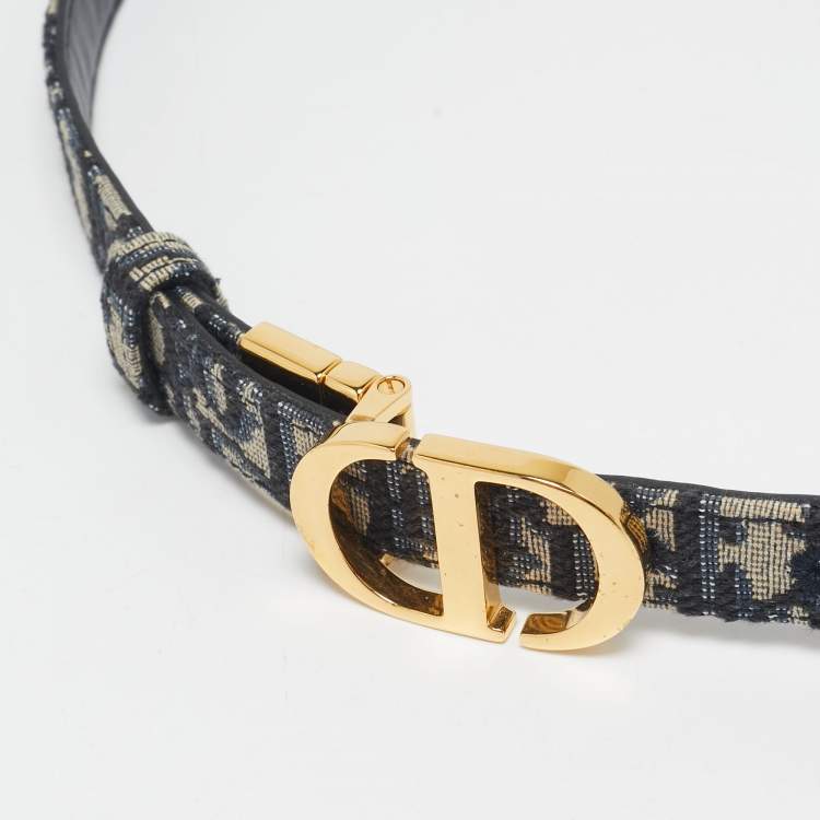 Pre Owned Dior Navy Blue Oblique Canvas 30 Montaigne Reversible Belt 85CM