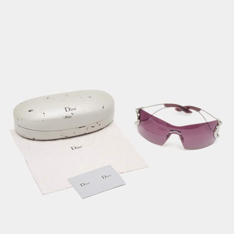 Pre Owned Dior Diorly 2 Purple Silver Tone 6LBNP Shield Sunglasses