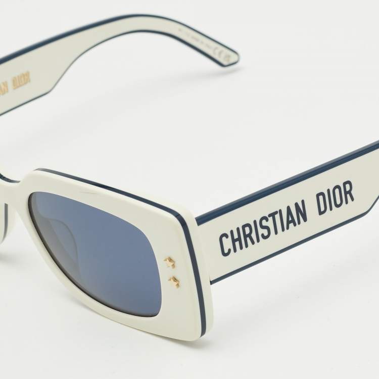 Pre Owned Dior DiorPacific S1U  White/Navy Blue Square Sunglasses