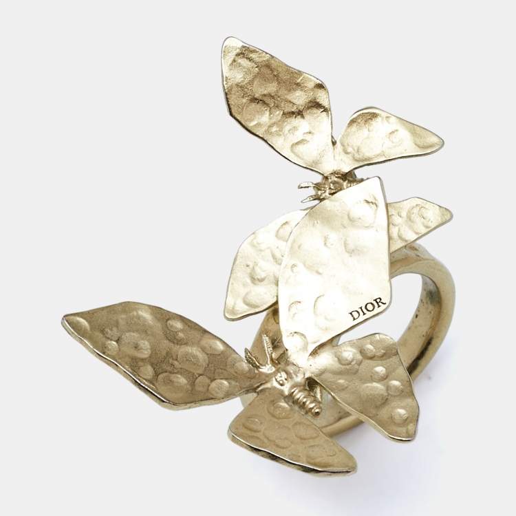 Pre Owned Dior Butterfly Gold Tone Ring Size 52
