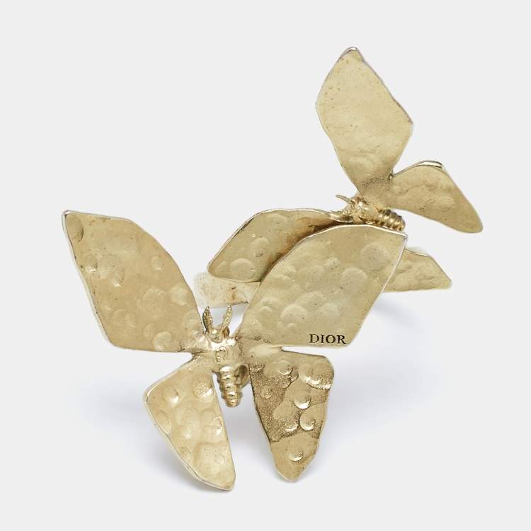 Pre Owned Dior Butterfly Gold Tone Ring Size 52