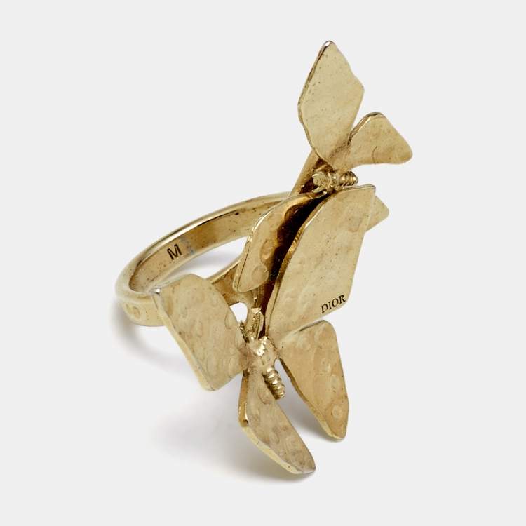 Pre Owned Dior Butterfly Gold Tone Ring Size 52