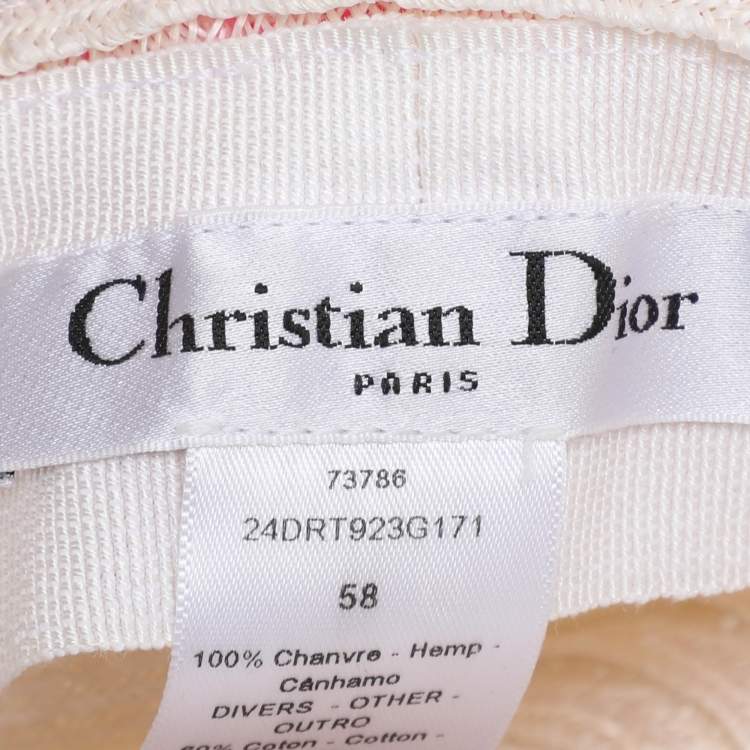 Pre Owned Dior Ivory/Pink Logo Detail Hemp Straw Dioresort Hat 58