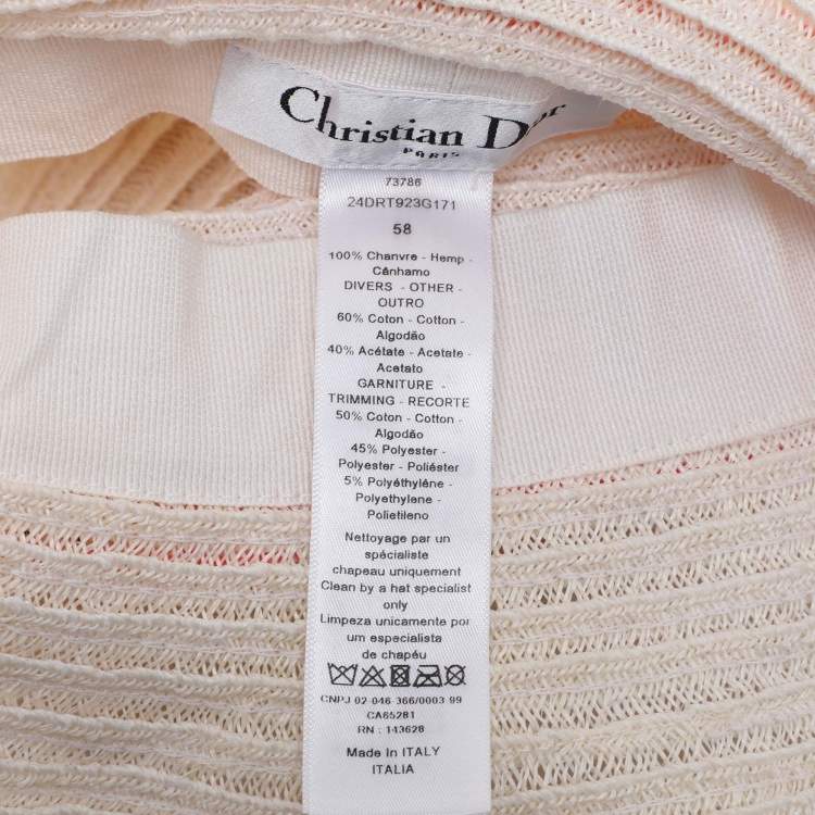 Pre Owned Dior Ivory/Pink Logo Detail Hemp Straw Dioresort Hat 58