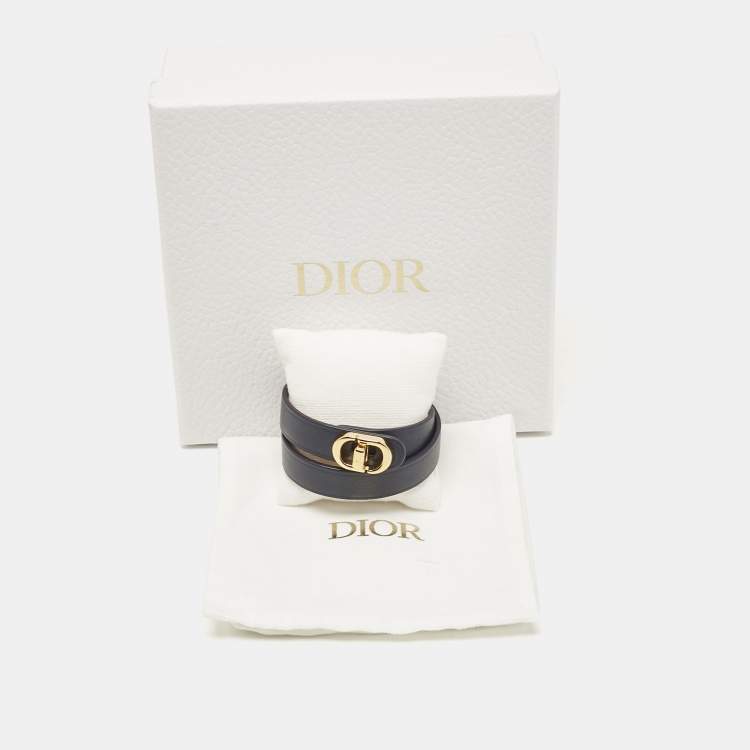 Pre Owned Dior 30 Montaigne Leather Gold Tone Double Tour Bracelet