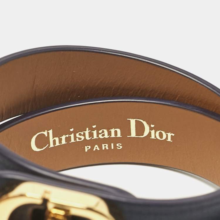 Pre Owned Dior 30 Montaigne Leather Gold Tone Double Tour Bracelet
