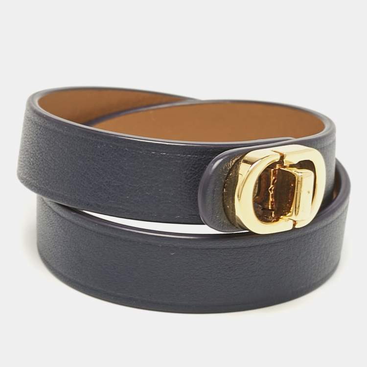 Pre Owned Dior 30 Montaigne Leather Gold Tone Double Tour Bracelet