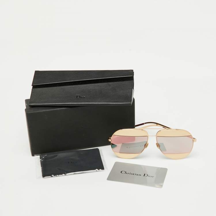 Pre Owned Dior Gold Tone/Blue Mirrored 0000J Split1 Aviator Sunglasses