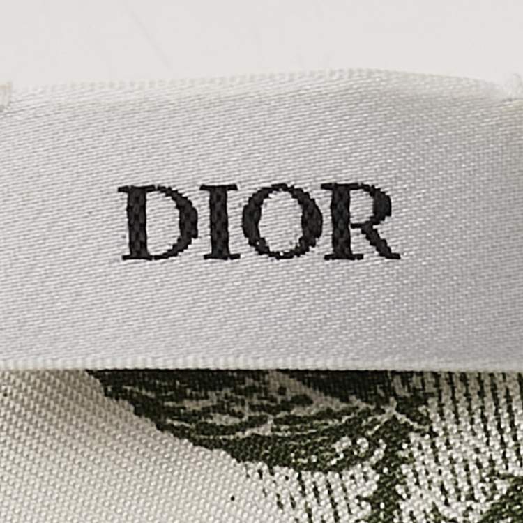 Pre Owned Dior White/Green Printed Silk Botanique Mitzah Scarf