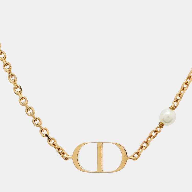 Pre Owned Dior  CD Faux Pearl Gold Tone Bracelet