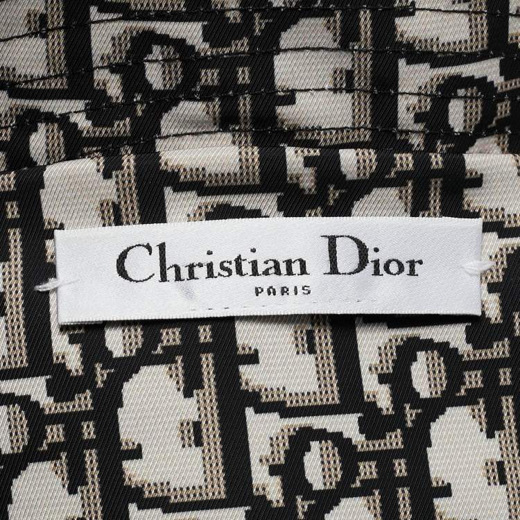 Pre Owned Christian Dior Black Logo Oblique Cotton Blend Reversible Bucket Hat 