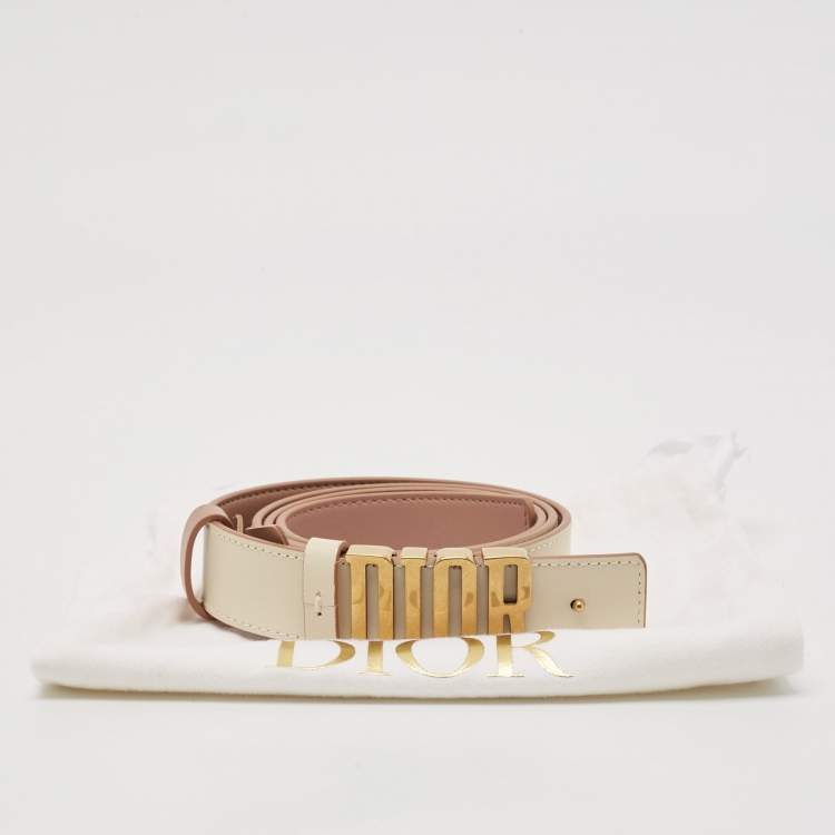 Pre Owned Dior White/Old Rose Leather D Fence Reversible Waist Belt 95M