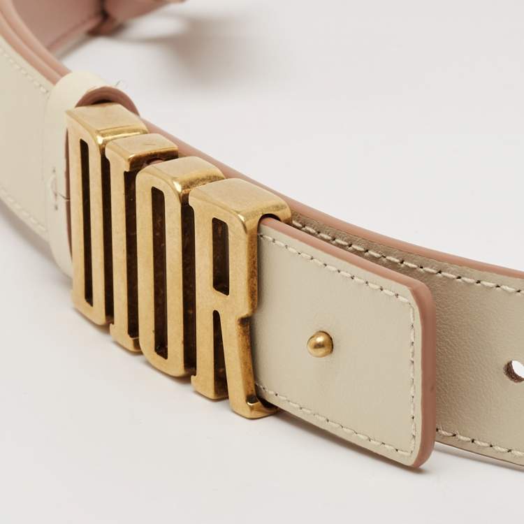 Pre Owned Dior White/Old Rose Leather D Fence Reversible Waist Belt 95M