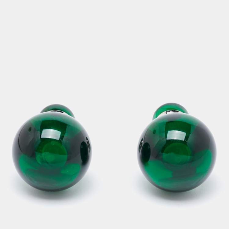 مملوكة مسبقًا Dior Tribale Green Resin Silver Tone Stud Earrings 