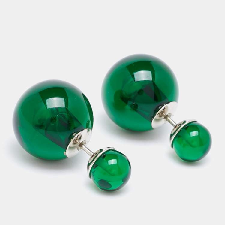 مملوكة مسبقًا Dior Tribale Green Resin Silver Tone Stud Earrings 