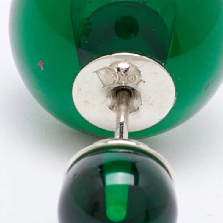 مملوكة مسبقًا Dior Tribale Green Resin Silver Tone Stud Earrings 
