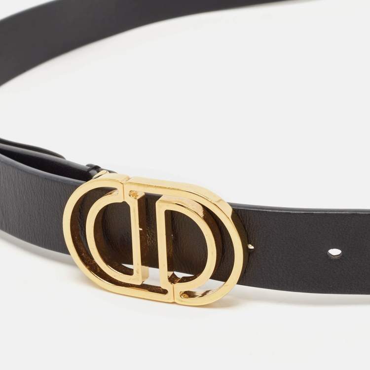 Pre Owned Dior Black Leather CD Cut Logo Buckle Belt 80 CM