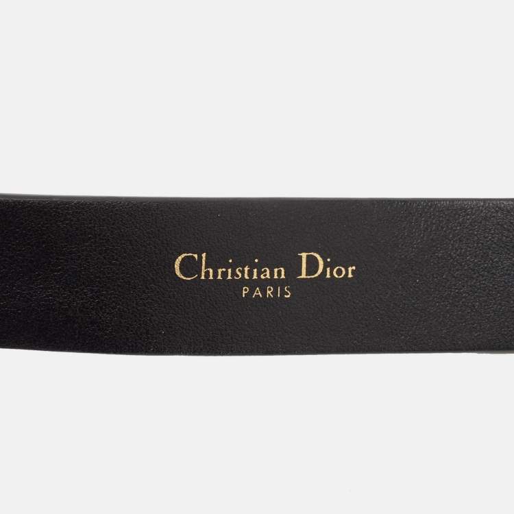Pre Owned Dior Black Leather CD Cut Logo Buckle Belt 80 CM