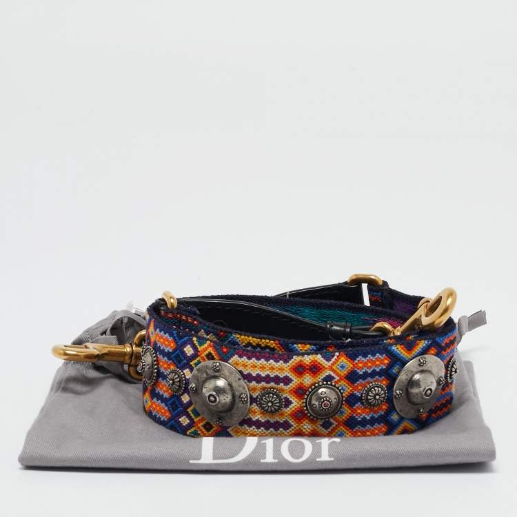 Pre Owned Dior Multicolor Canvas and Leather Studded Shoulder Bag Strap