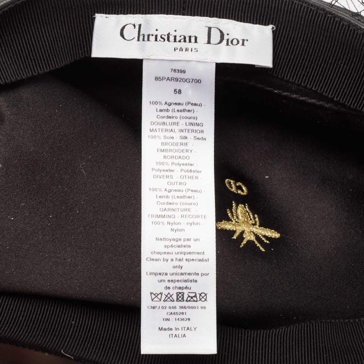 Pre Owned Christian Dior Black Leather Arty Beret Cap With Veil 