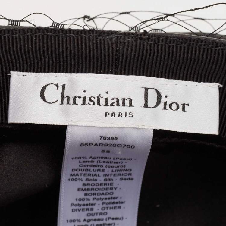 Pre Owned Christian Dior Black Leather Arty Beret Cap With Veil 