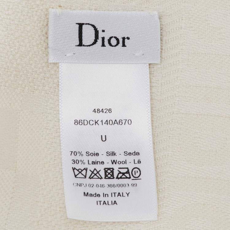 Pre Owned Dior Ivory Silk & Wool D-Check Pattern Scarf